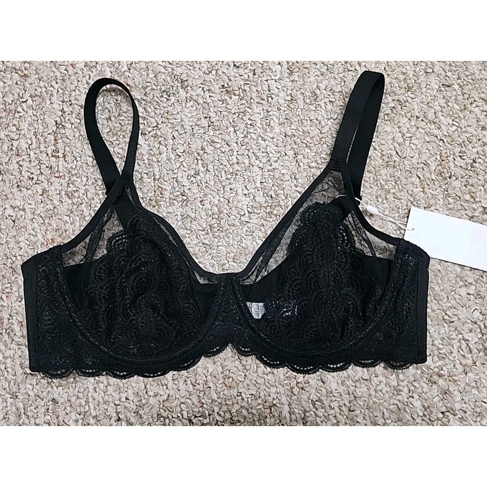 HSIA Mermaid Scales Lace‎ Underwire Bra 38C Black Adjustable Unpadded Sheer NWT